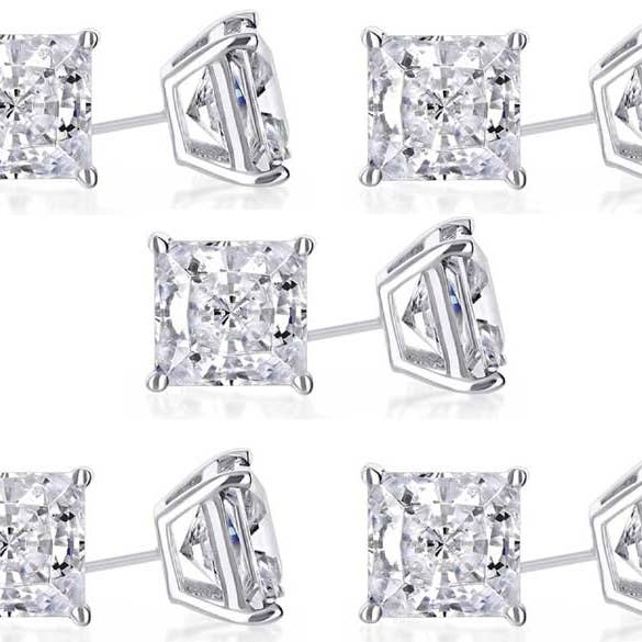 14 k White Gold Plated 6mm 4Ct Princess Cut vit safir uppsättning fem Stud örhängen för wholesale av Paris Jewelry