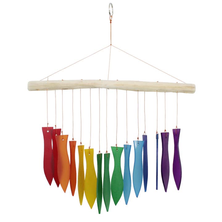 Rainbow Fish Tumbled Glass Wind Chime for wholesale by Cohasset Gifts