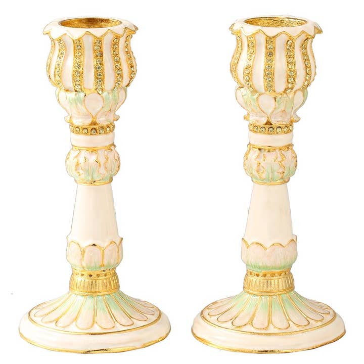 Matashi - Wholesale Candle Holder - Matashi Shabbat Candlestick (2Piece Set)w Ivory Petal Design1