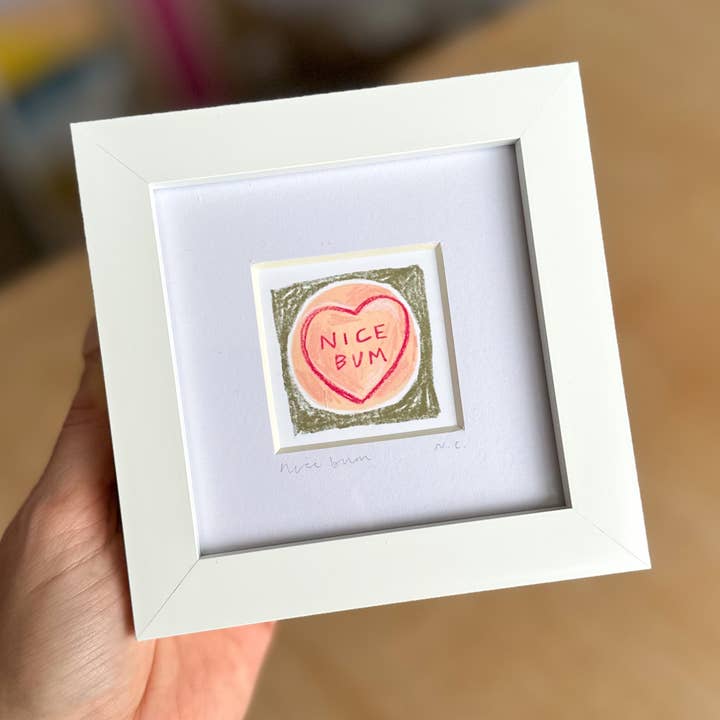 'Nice Bum' Love Heart Signed Mini Art Print for wholesale by Natalie Cass Art