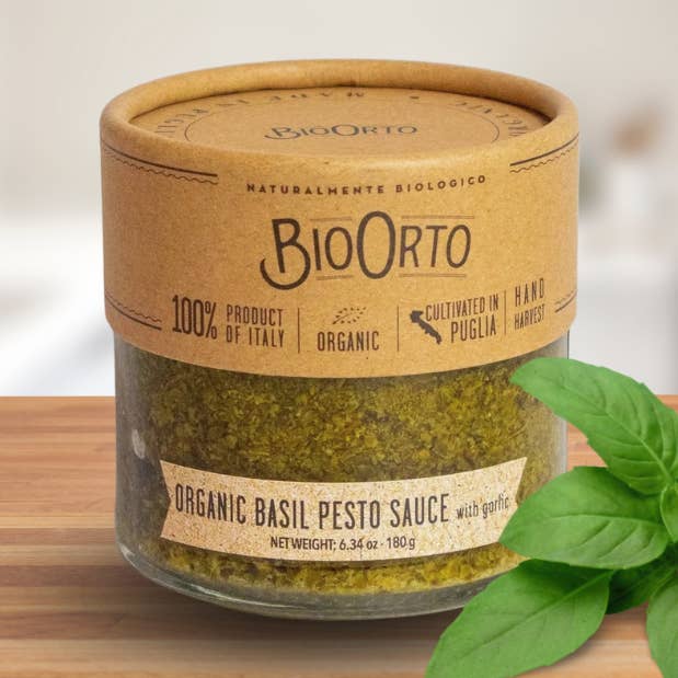 Bio Orto Organic Basil Pesto 6.35 oz (180g) for wholesale by Casacella Foods