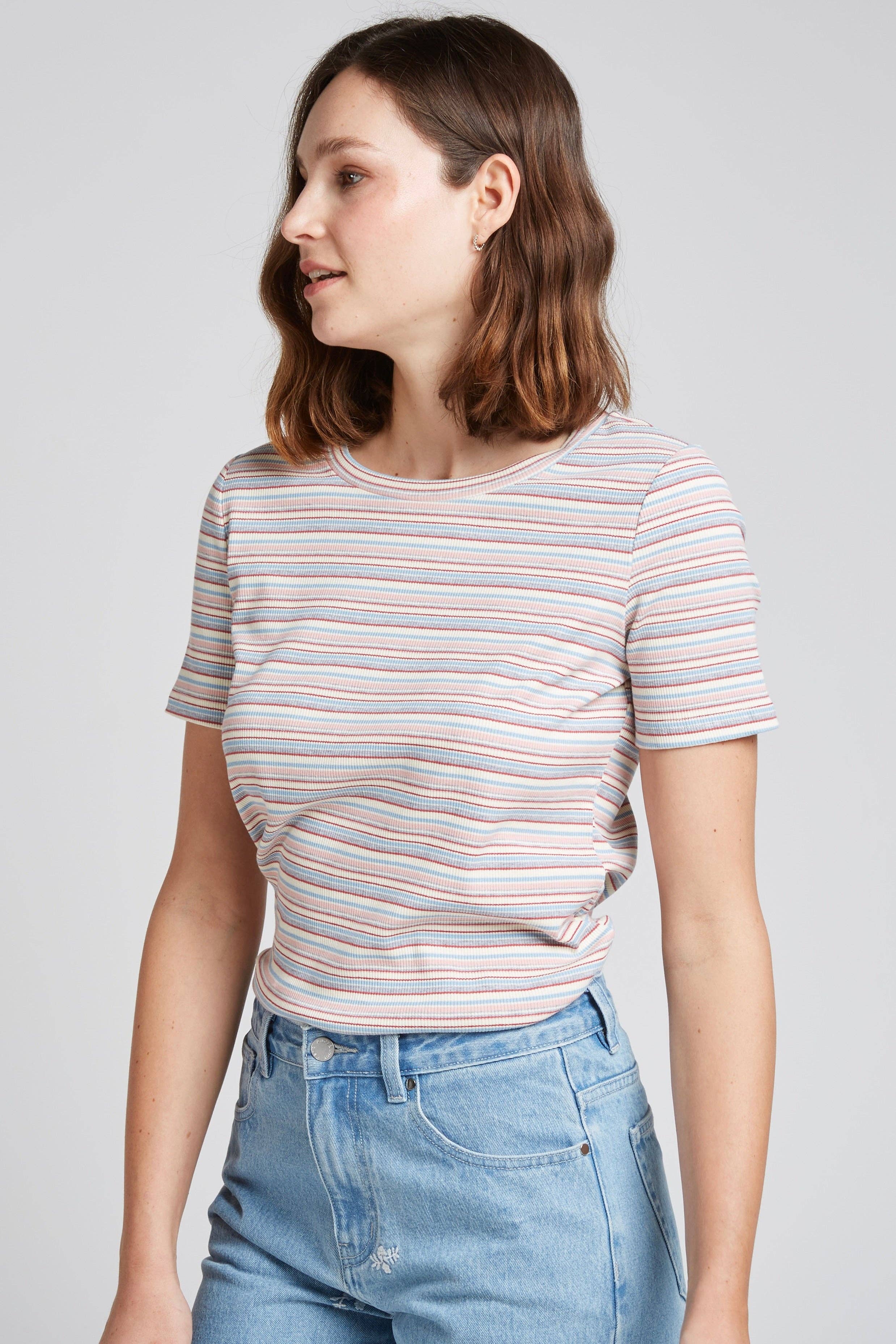 Andy & Lucy – wholesale T-shirt – women's – THEO - Pastel striped T-shirt2