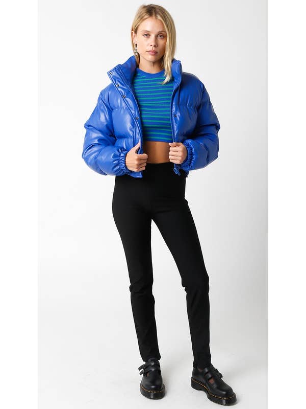 Olivaceous - Wholesale Puffer Jacket - Women's - Faux Leather Puffer Jacket13