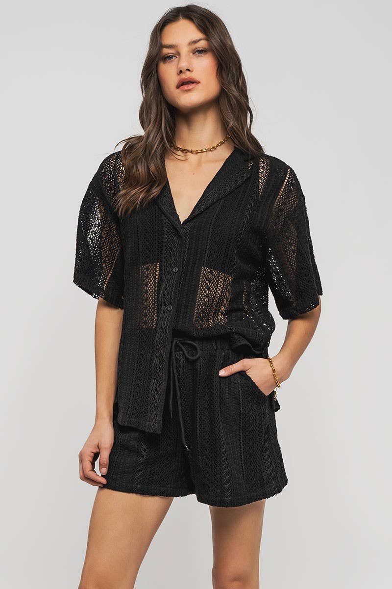 Urban Daizy - Wholesale Shorts - Women's - Bohemian Crochet Knit Drawstring Elastic Waist Pocket Shorts6