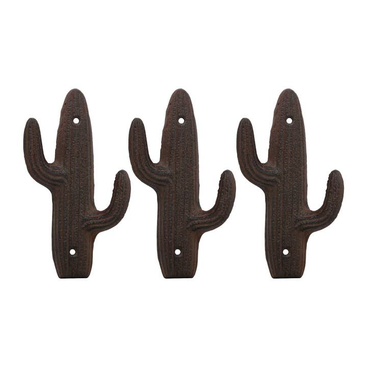 Retro Cast Iron Cactus Decorative Wall Hooks, Set of 3 for wholesale by Paris Loft Inc