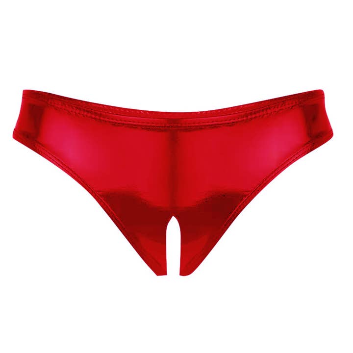 Tourtiwi - Vente Short – femme - Short triangle sexy à entrejambe ouvert en cuir verni PVC brillant