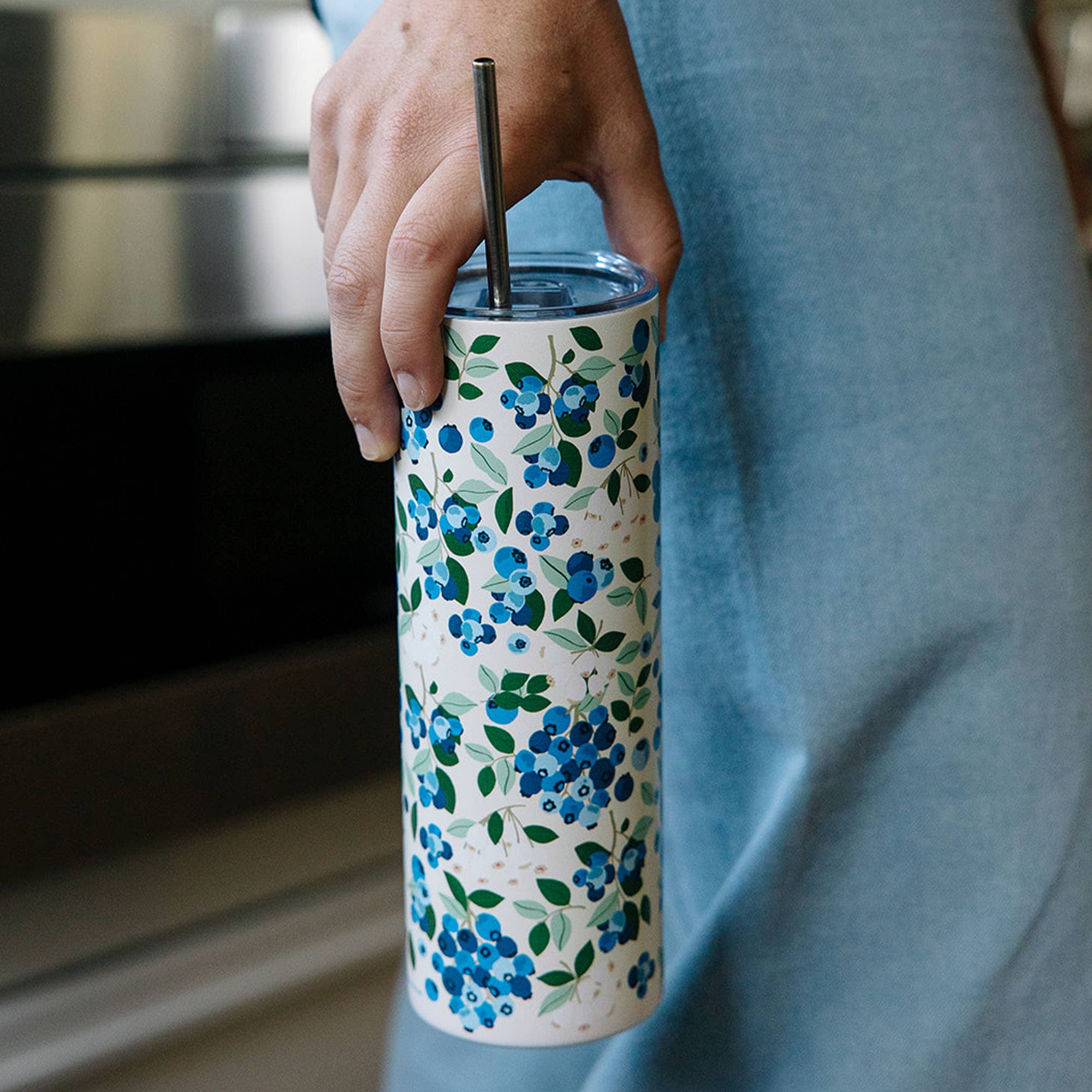 Paper Farm Press - Wholesale Insulated Mug/Tumbler - Blueberry Field 20oz Stainless Steel Skinny Tumbler4
