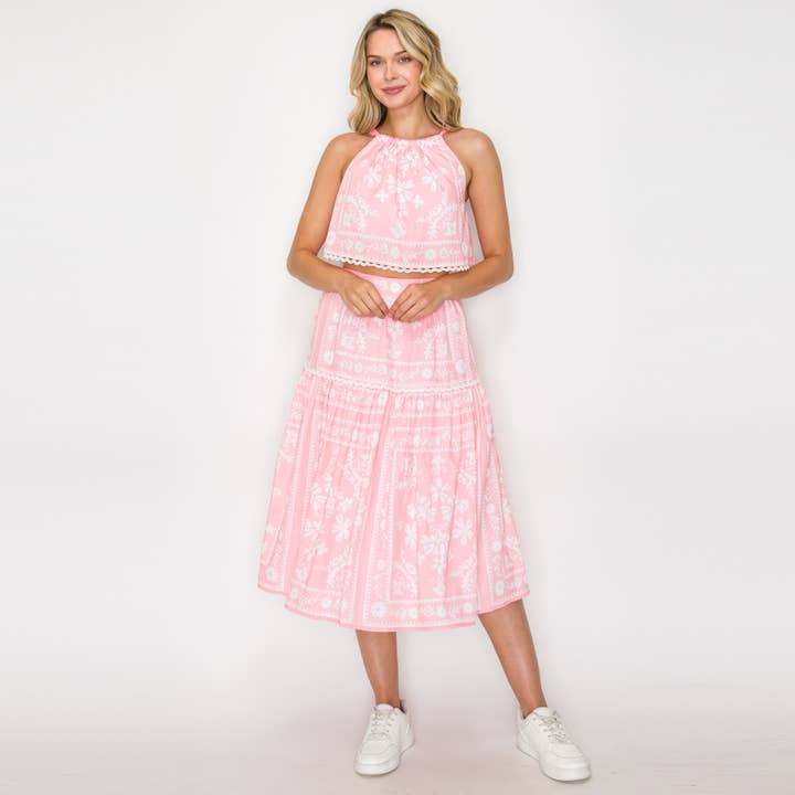 LoveWednesday - Wholesale Top & Skirt Set - Women's - Look At Me Print Set - Pink - LWT1934-SET