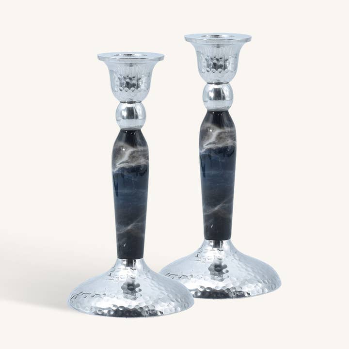 Candelieri marbelizzati, neri, 17,8 cm, confezione da 2 per la vendita all'ingrosso da parte di Ner Mitzvah