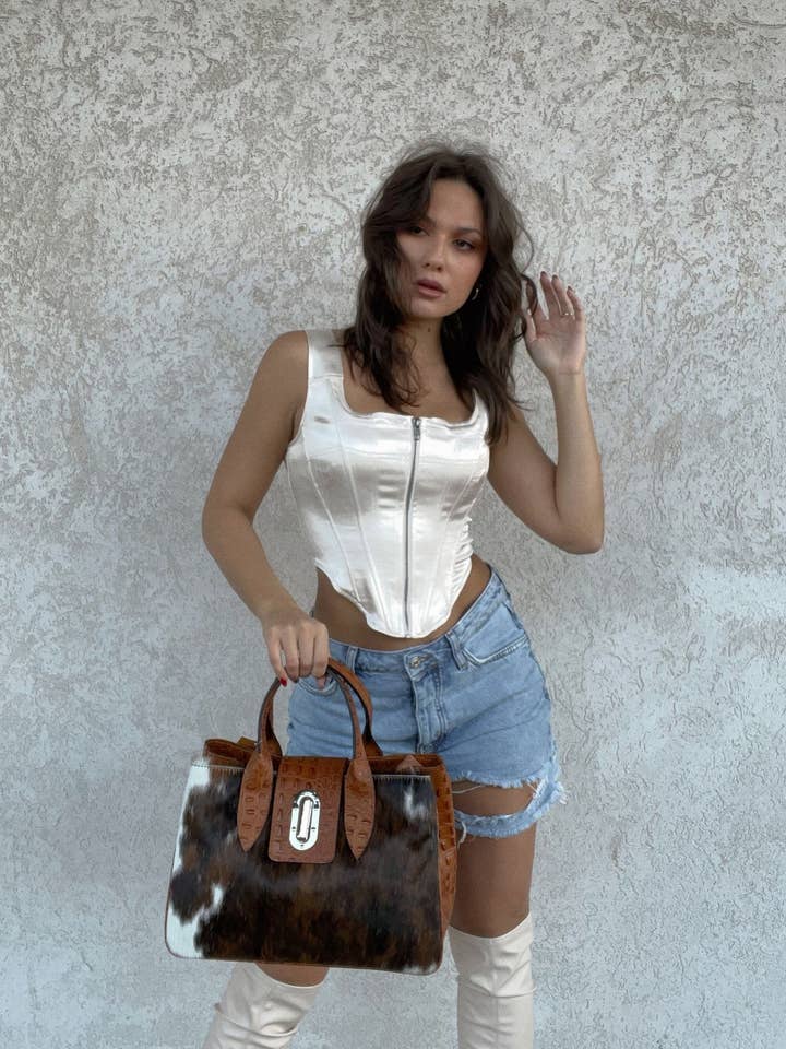 Mackela Medium Handbag With Fur for wholesale by Charlie Leather