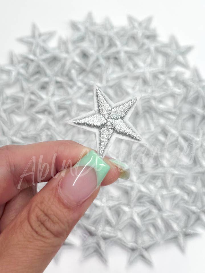 trucker hat patches 1” silver star embroidery patch iron on for wholesale by ABLNco