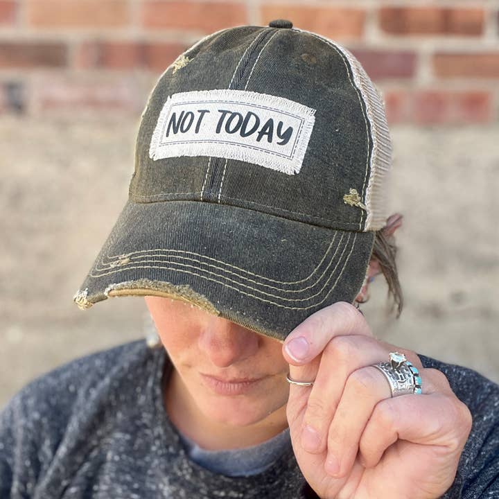 RiOak Design & Hat Co. - Wholesale Baseball Cap - Unisex - Black Acid Washed Not Today Baseball Cap