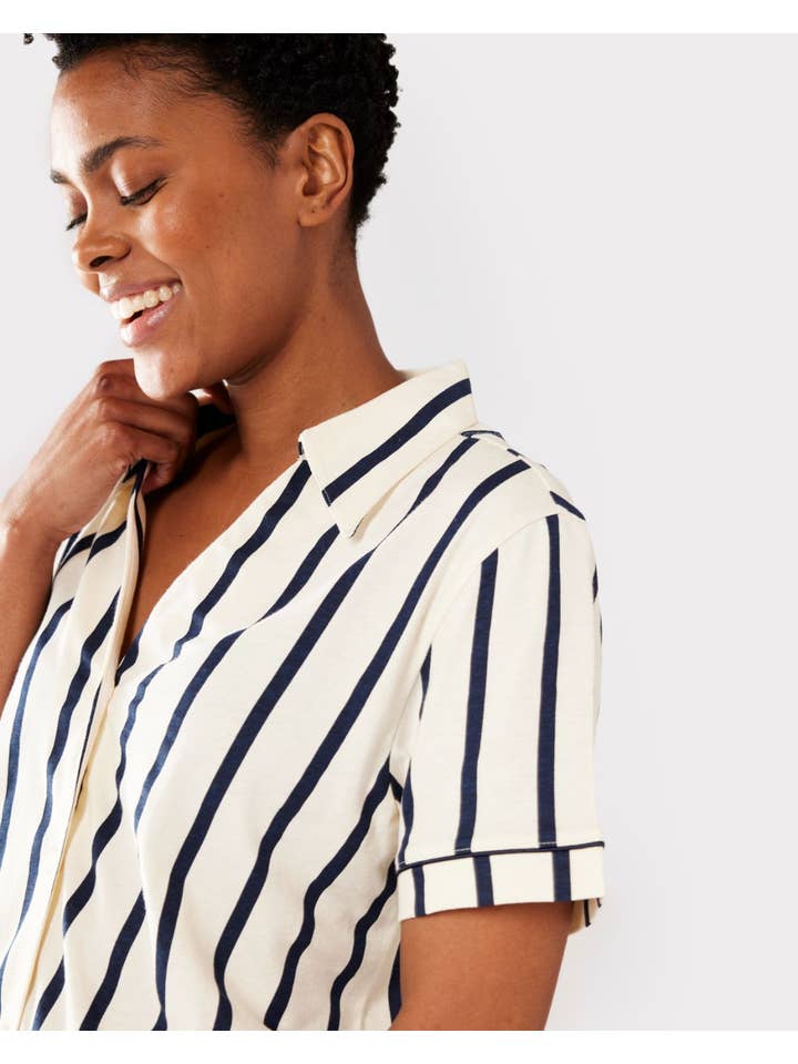 Organic Cotton Navy & Cream Stripe Print for wholesale on Faire