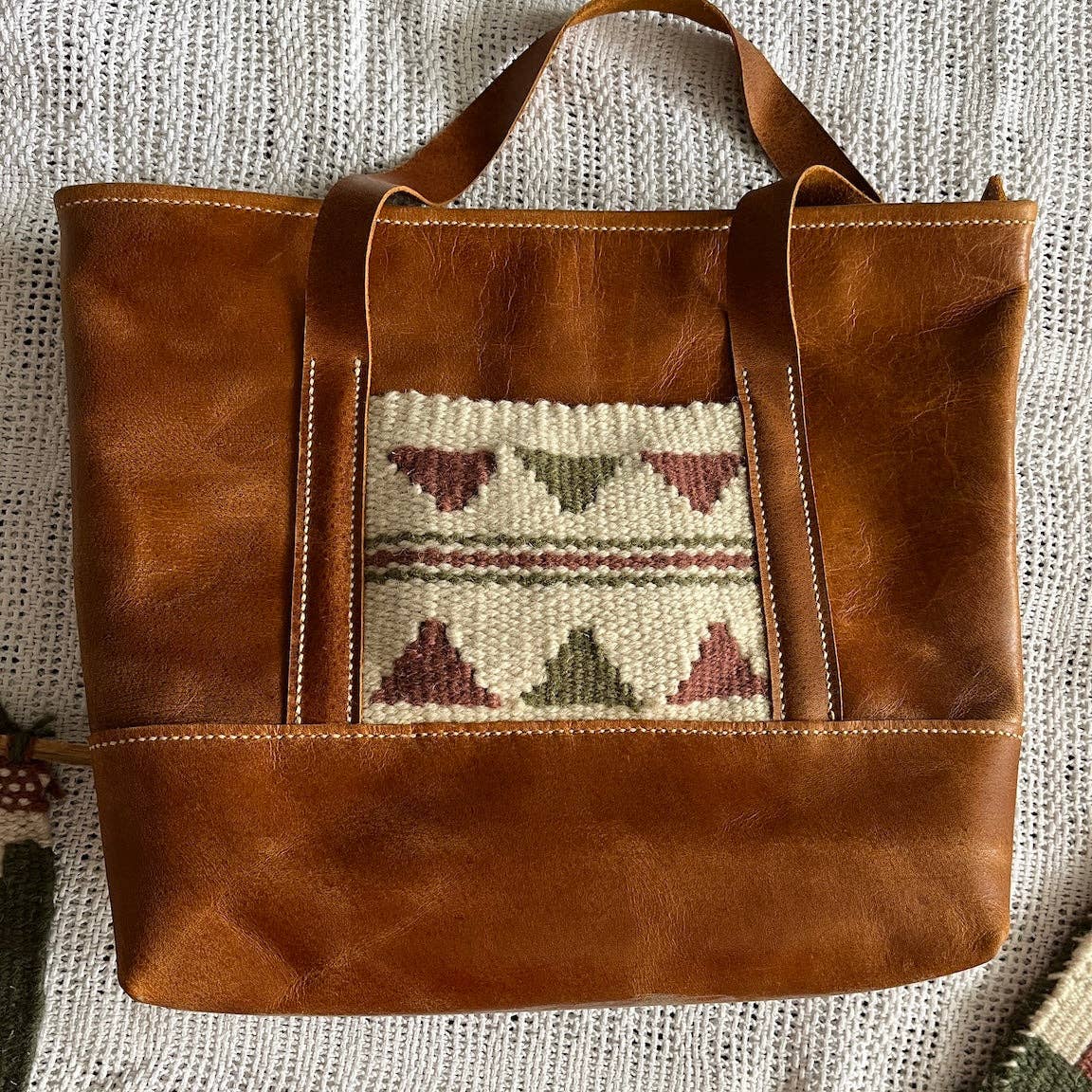 Woven With Hope - Wholesale Tote Bag - Women's - Chestnut Leather Tote with Pocket - Nourished Collection2