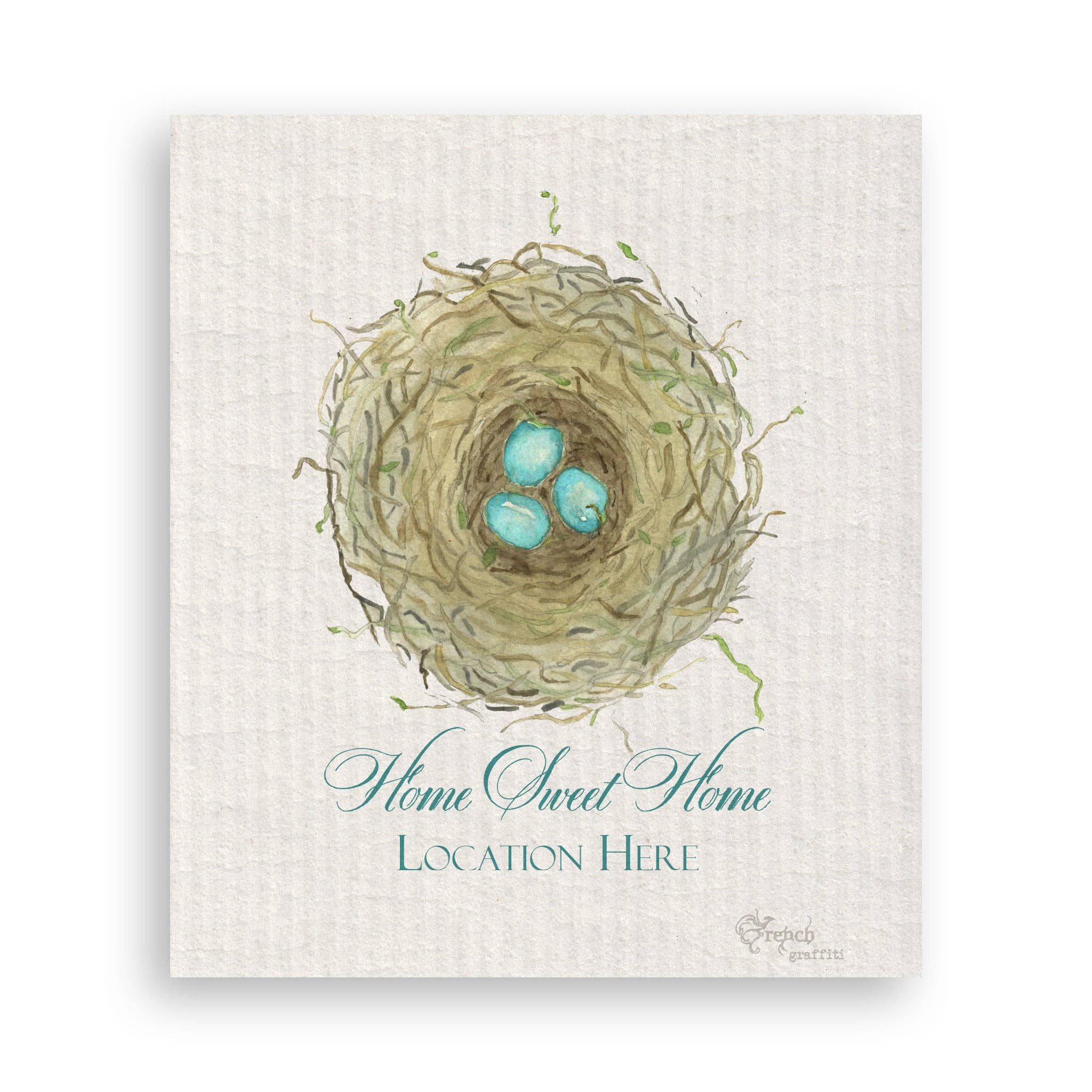 French Graffiti – Toalha de chá por atacado – Ninho com Ovos Azuis e Localização16