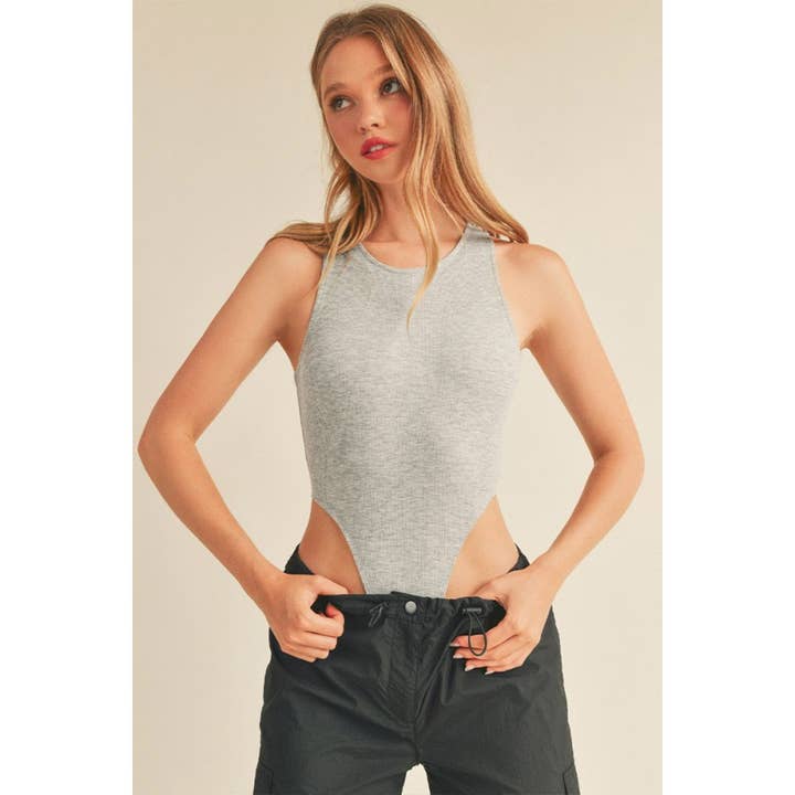 HIGH LEG RIBBED ROUND NECK SLEEVELESS BODYSUIT for wholesale by UP CLOTHING