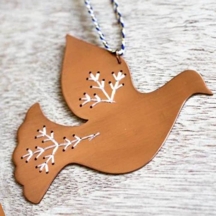 Embroidered Peace Dove Christmas ornament or decor for wholesale by Basha Boutique