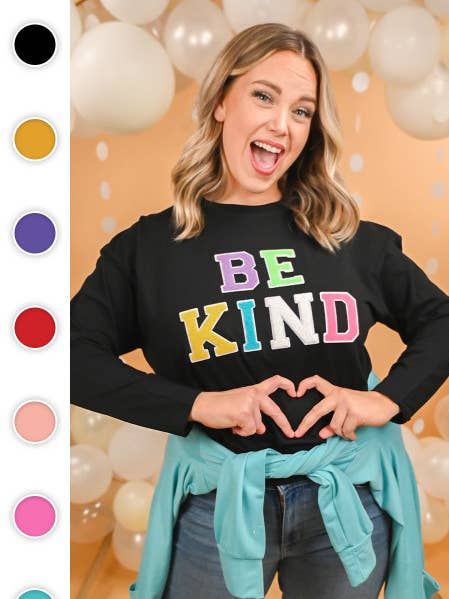 Soft Chenille Be Kind Boyfriend Long Sleeve for wholesale by Sugar Stitch