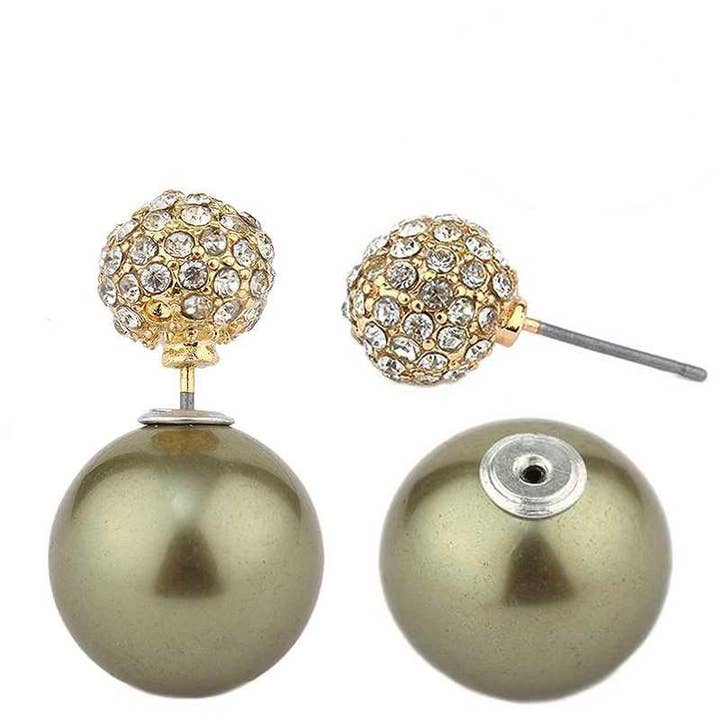 Øreringe Klassisk dobbelt-sidet peek-a-boo stil pavé kugle og perle 633E0588 for engroshandel hos Zirconmania Wholesale Fashion Jewelry