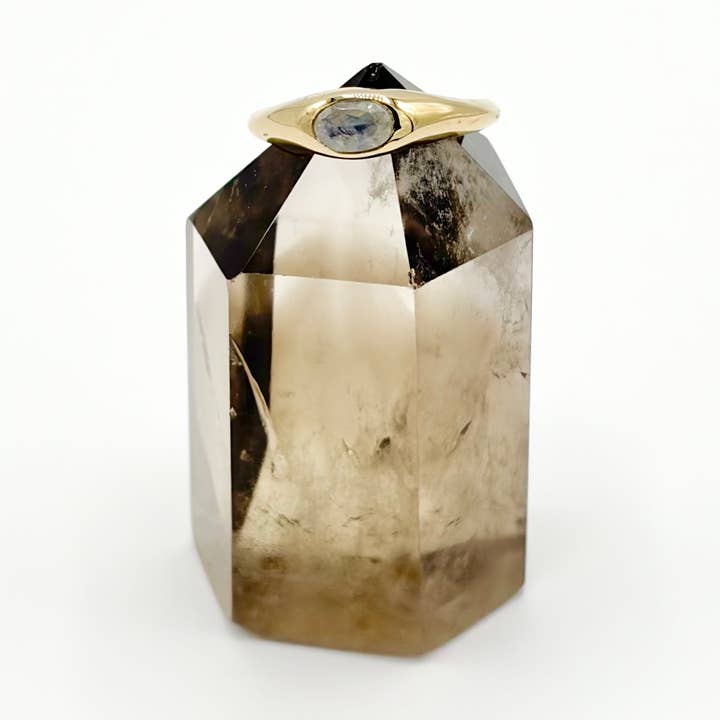 Brass Simple Signet Moonstone Ring for wholesale by Baizaar