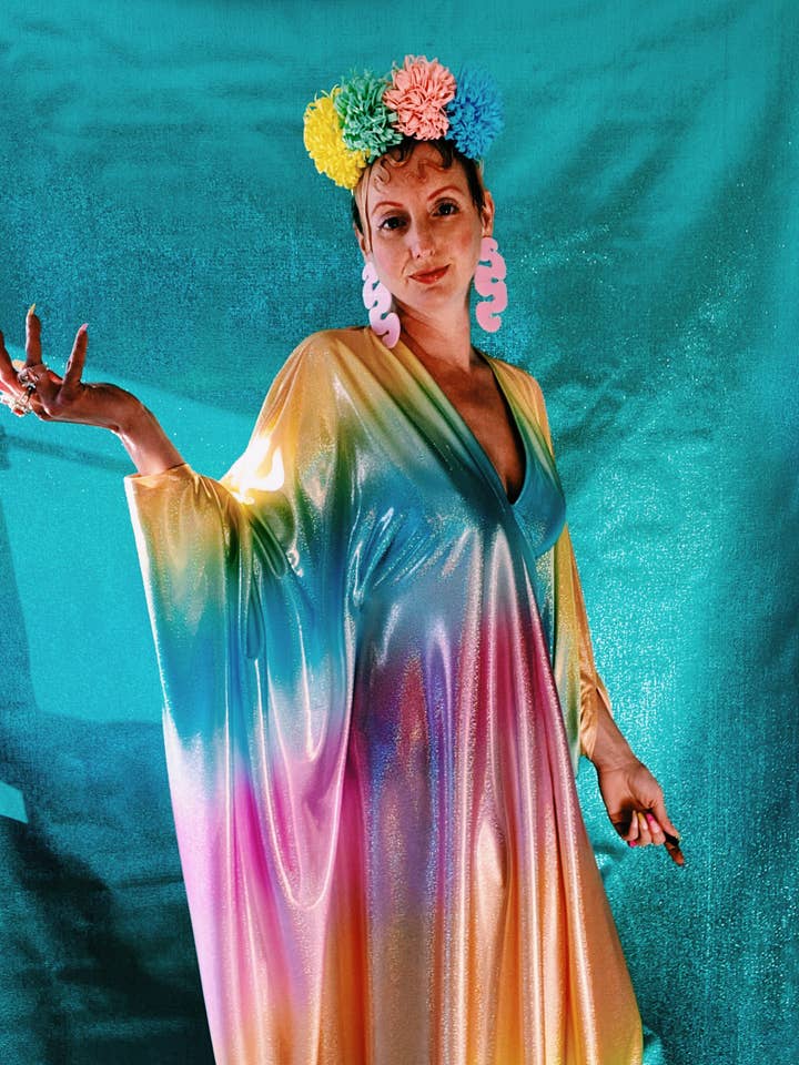 Fumbalinas - Wholesale Kaftan – Women's - Liquid Holographic Pastel Rainbow Studio 54 Maxi Kaftan Dress38