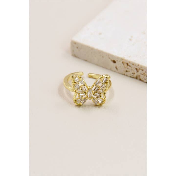 BELLISSIMA BIJOUX - Wholesale Multi-Stone Ring - Adjustable Butterfly Ring Adorned with Rhinestones in Stainless Steel2