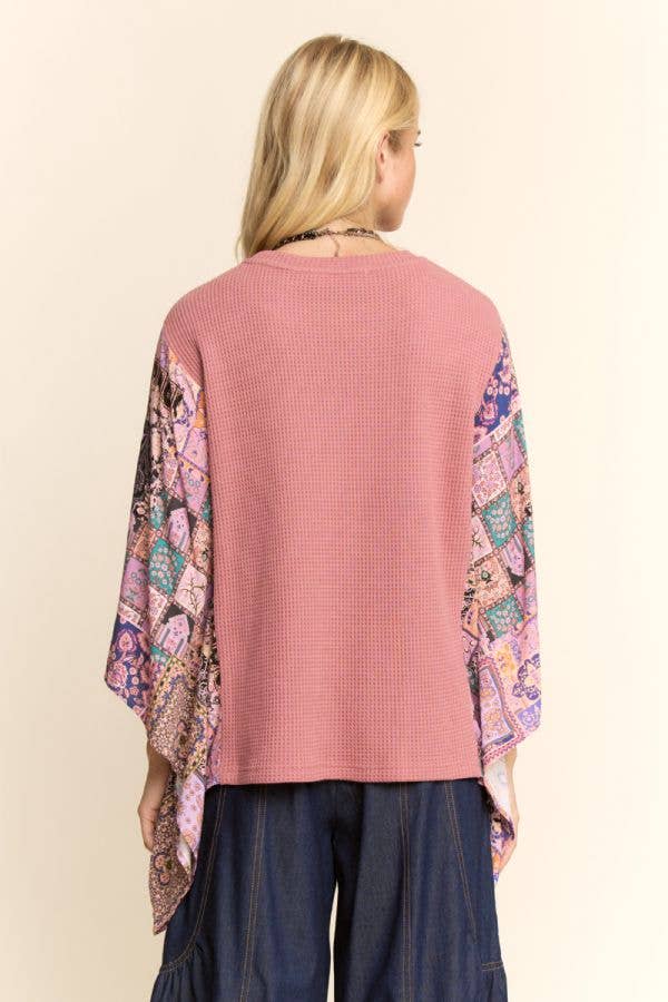 Davi & Dani - Wholesale Knit Top - Women's - PLUS BOHO PATCHWORK KNIT TOP WITH FLOWER2