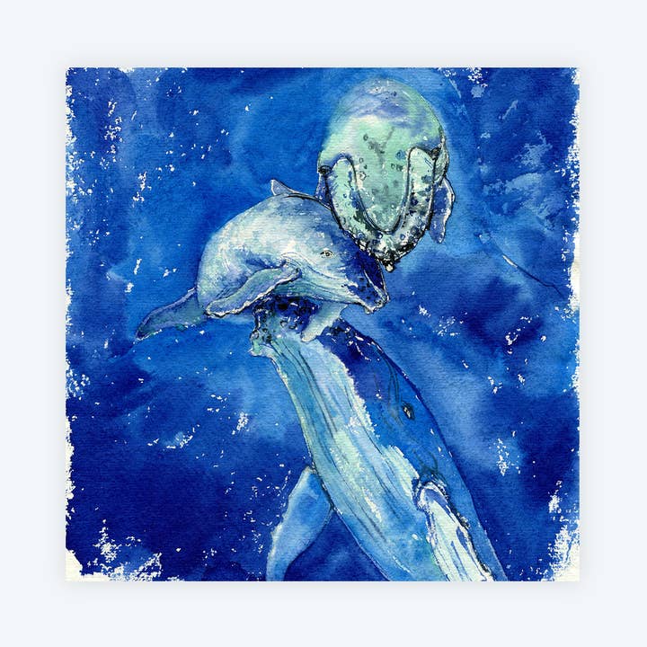 Beautiful Moment - Whale Family Watercolor Art Print for wholesale by Elena Markelova Arts