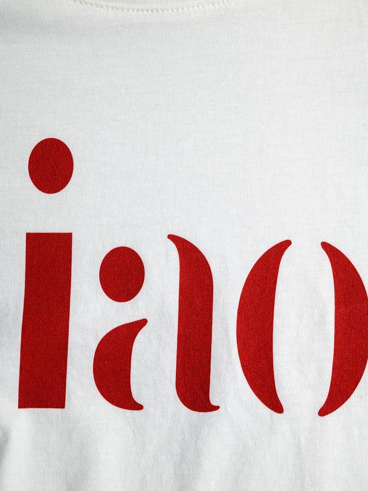 WHITE Cotton t-shirt made in Italy with Ciao logo in red for wholesale on Faire3