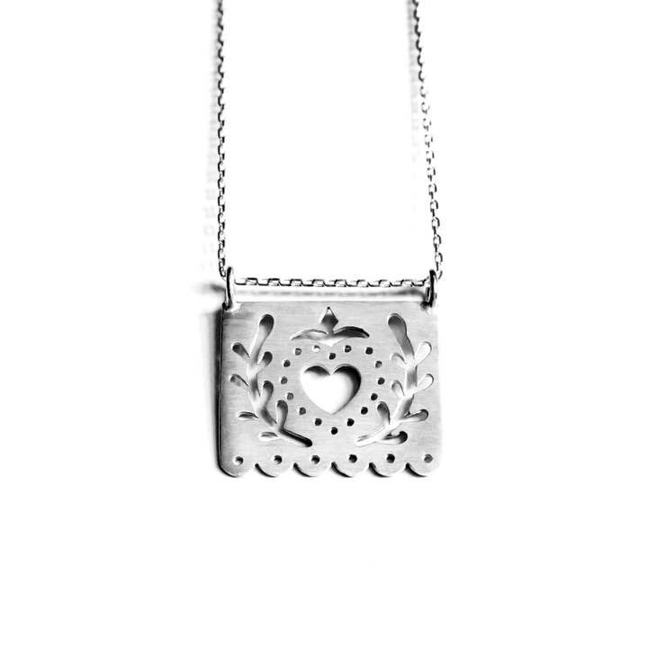 Papel Picado hjerte halskæde, 18 „Corazon kærlighed for engroshandel hos Kalai Jewelry