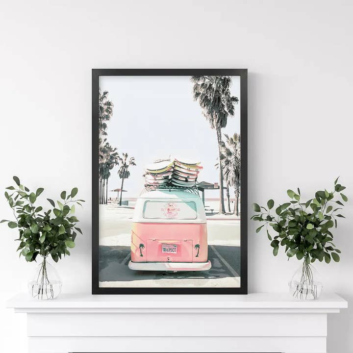 Art Lane - Wholesale Art Print - Pink Vintage Van Print. Tropical Summer Surfing Wall Art3