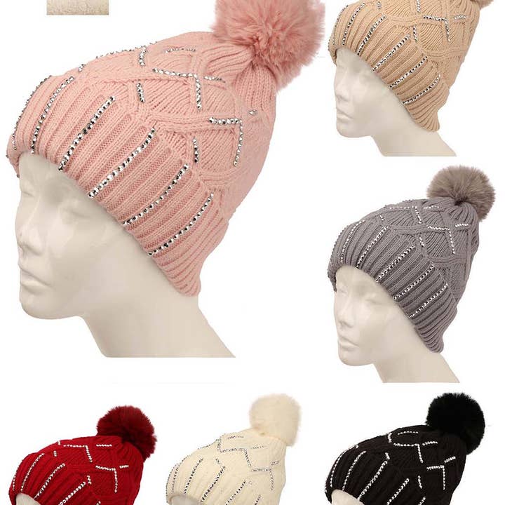 HY1813 - Chapéu Malha Dúzia com Pompom por atacado de Jasper Trading LLC