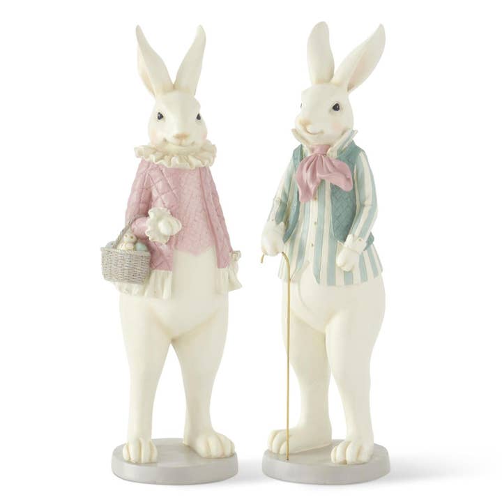 Coelhos da Páscoa de Resina Rosa Pastel e Verde de 20,5" por atacado de RC Home Decor