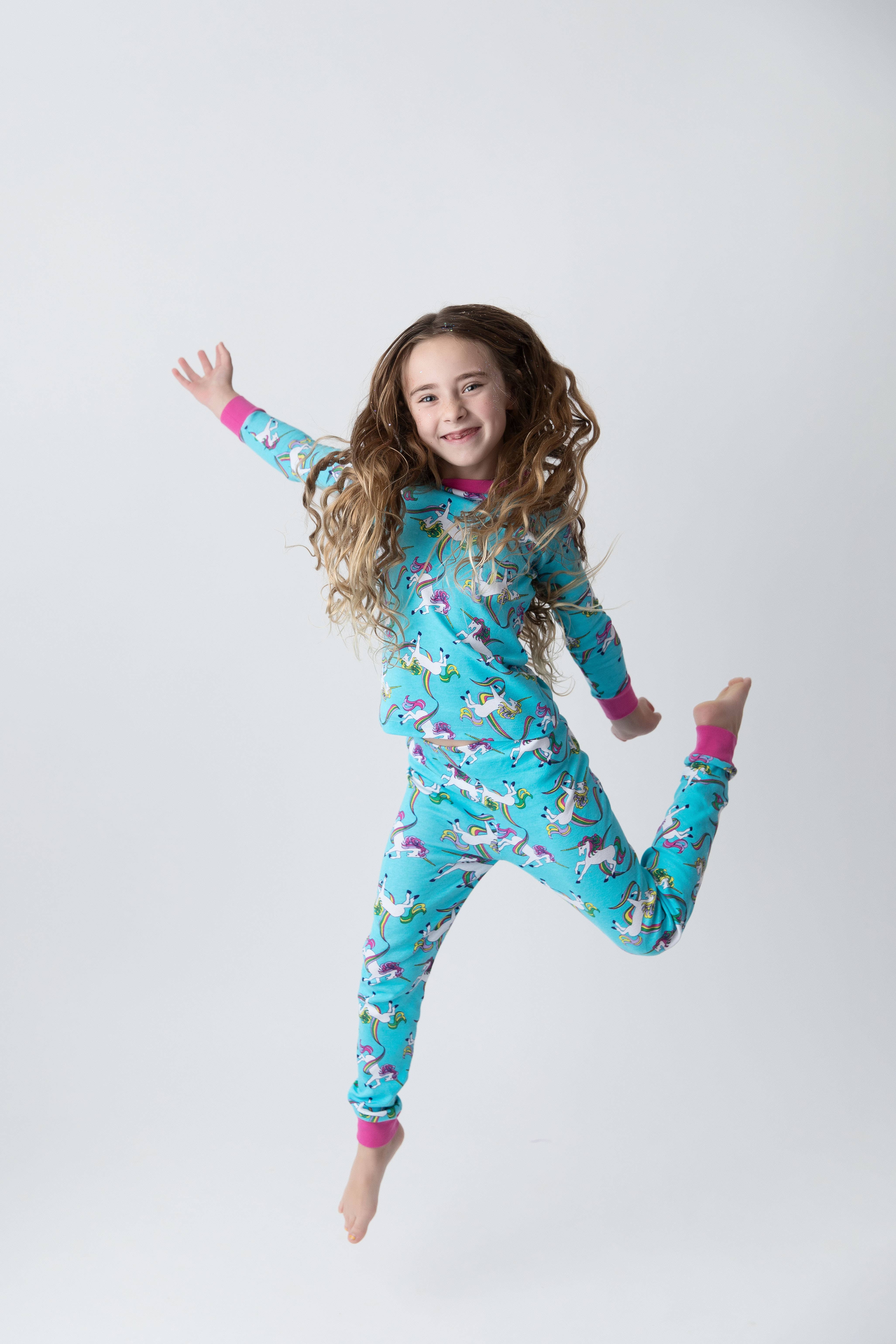 New Jammies - Wholesale Sleepwear Set - Kids - Rainbow Unicorns Blue Organic Cotton Pajamas1