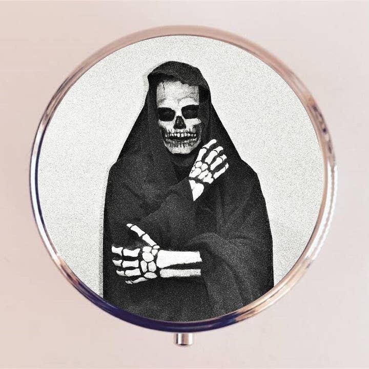 FringePop - Wholesale Pill Organizer - Grim Reaper Pill Box Case Pillbox Holder Stash Trinket Box Death Mortality Goth Dark Art