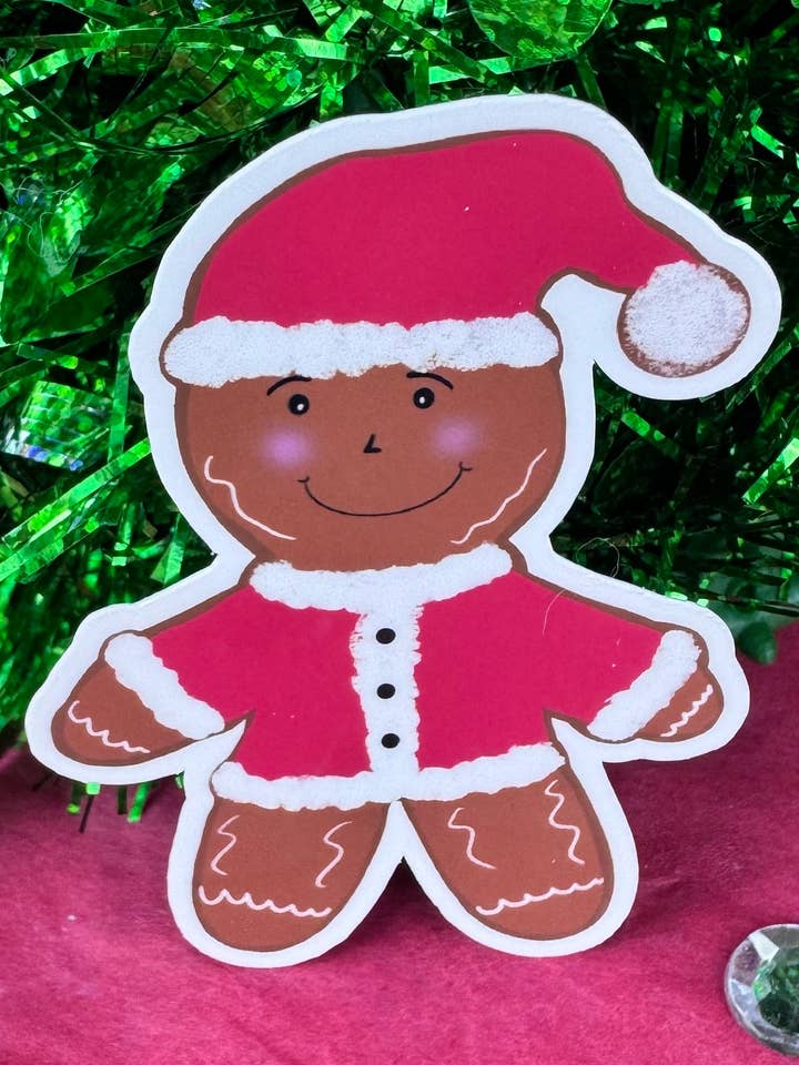 Gingerbread Man Santa Sticker – Hand Drawn Laminated for wholesale by Outfolded