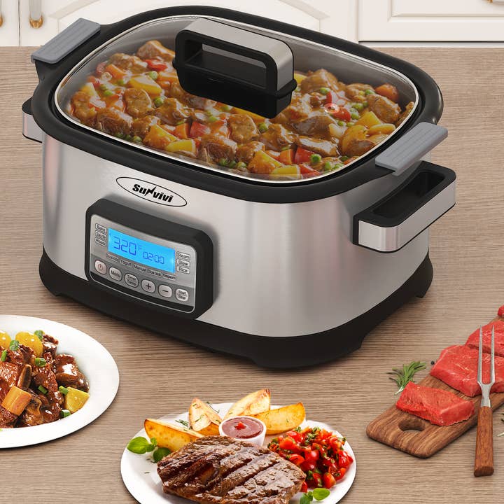Heynemo - Wholesale Cooking Pot - 11-in-1 Multi Slow Cooker Roaster Oven, 6.5QT Sliver Digital3