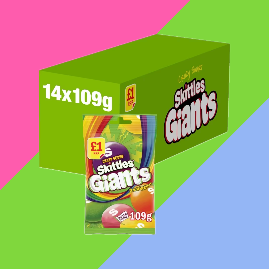 Gaffney's Sweets & Treats Wholesale - Wholesale Gummy - Skittles Giants Sour Vegan Chewy Sweets £1 PMP 14x116g0