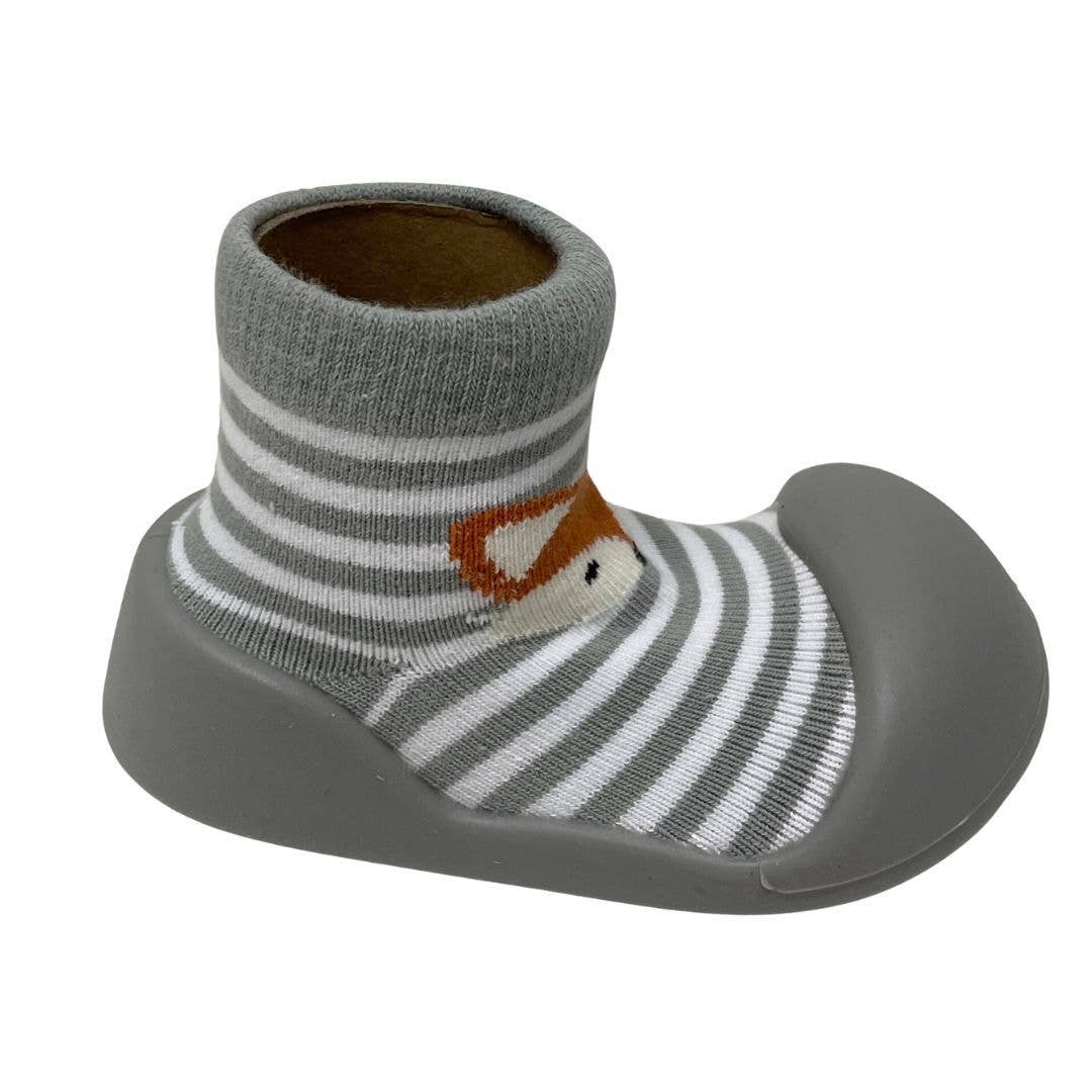 ES Kids - Wholesale Socks – Child & baby - Rubber Soled Socks - Grey Stripe Fox1
