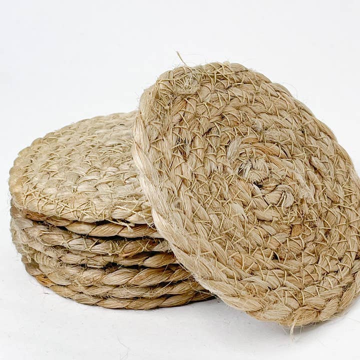 chardin home – Base de copos por atacado – Costadeira Redonda Juta Juta - Juta Natural - 4 Polegadas - Conj. de 8