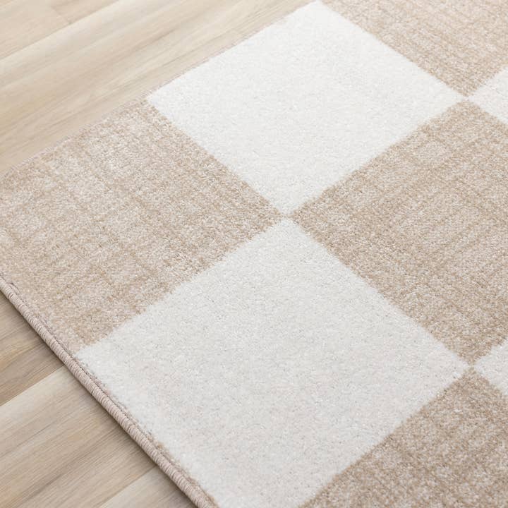 Century Cream Beige Checkerboard Pet-Friendly Area Rug for wholesale on Faire8