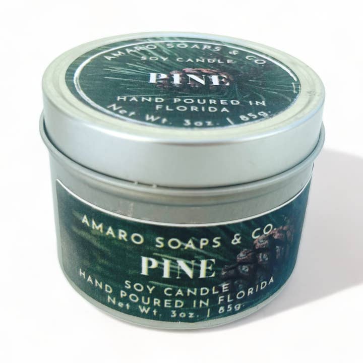 Lata para velas de pino y soja para venta al por mayor de Amaro Soaps & Co.