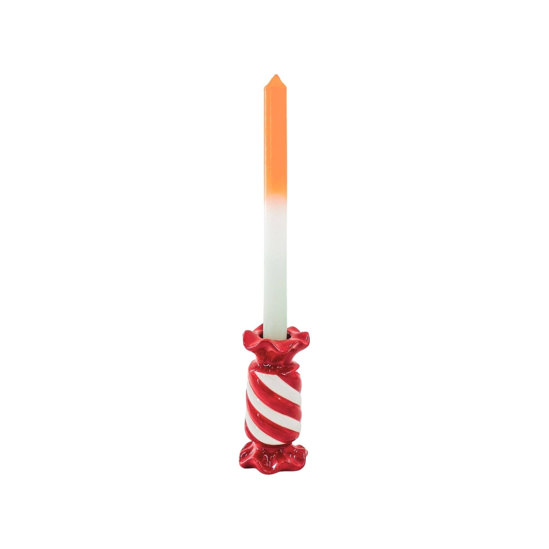 Housevitamin bv - Wholesale Candle Holder - Candle Holder- Toffee Candy - Ceramic- Red/ White- 7,5x7,5x13 cm2