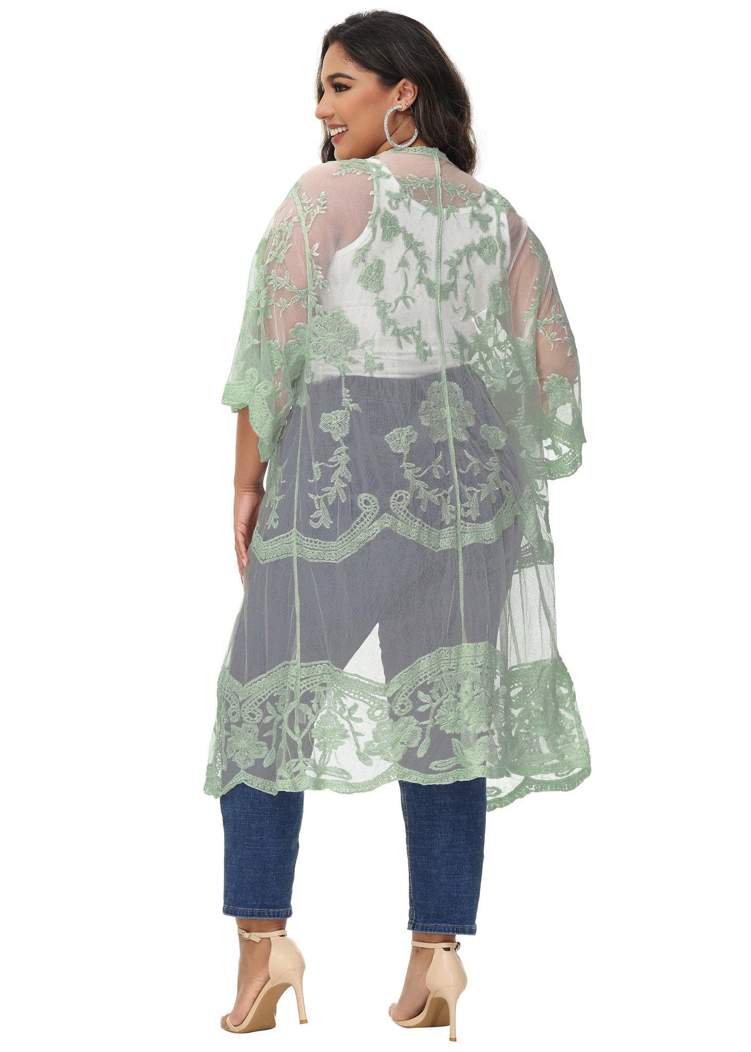 Anna Kaci Wholesale - Wholesale Cardigan - Women's - Women's Plus Size Lace Cardigan Open Front Floral Cardigan65