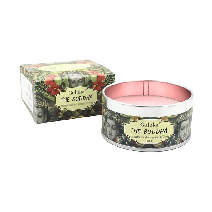 Green Tree - Wholesale Travel Candles - Goloka The Buddha Soya Wax Candle Tin0