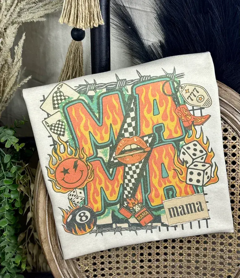 Tan Mama Flames Bolt (Gildan Tee) for wholesale on Faire0