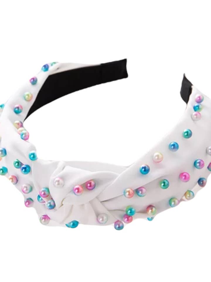 Bandeau blanc avec perles irisées, paquet de 3 pour la vente par The Sandy Pearls
