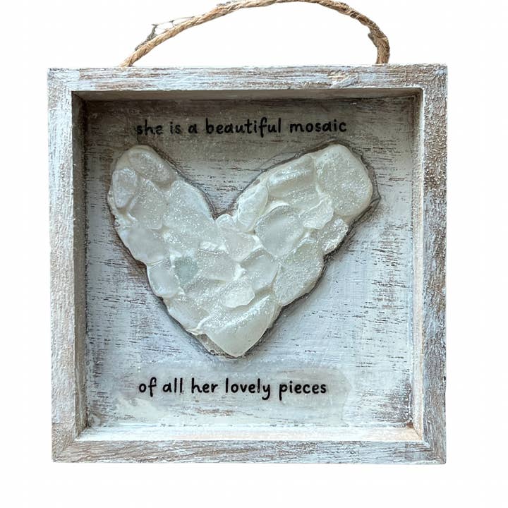 UnfiniSHEd - Wholesale Sign - Inspiration Mosaic Sea Glass Heart Art , Choose saying