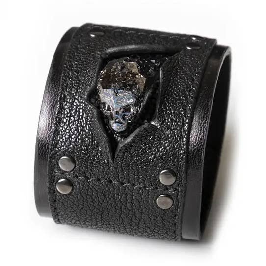 Dark Queen Skull Cuff Handcrafted Black Leather Bracelet for wholesale by The Dark