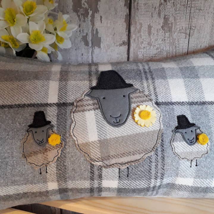 Rectangle Cushion with Large Welsh Sheep and Lambs (choose how many) for wholesale by Sweet Williams